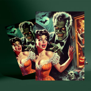 Vintage Pulp Horror Girl Illustration Postcard