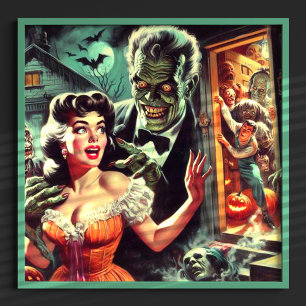 Vintage Pulp Horror Girl Illustration Poster