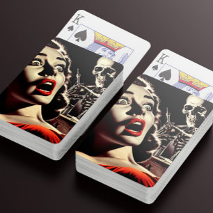 Vintage Pulp Horror Woman Playing Cards