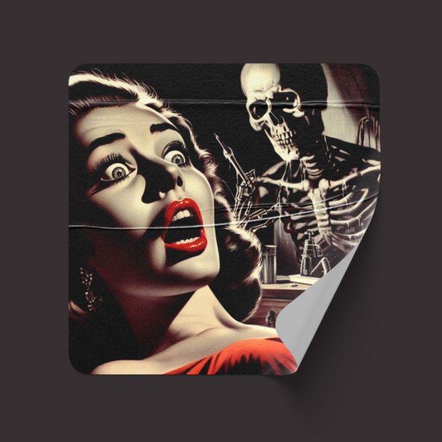 Vintage Pulp Horror Woman Square Sticker (Creator Uploaded)