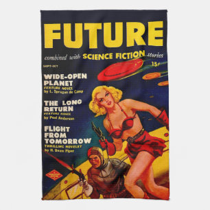 Vintage Pulp Paperback Sci-Fi Space Girl Cover Tea Towel