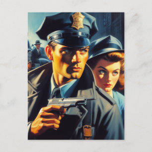 Vintage Pulp Police Illustration Postcard