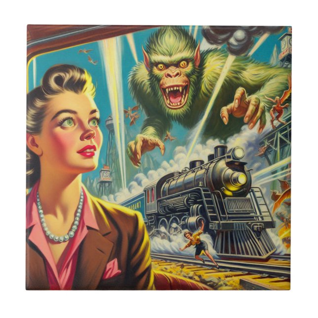 Vintage Pulp Sci-fi Weird Illustration Tile (Front)