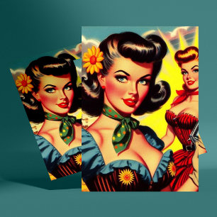 Vintage Pulp Western Girls Postcard
