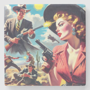 Vintage Pulp Western Illustration Stone Coaster