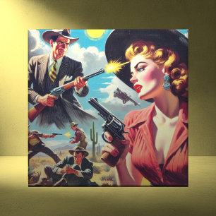 Vintage Pulp Western Illustration Tile