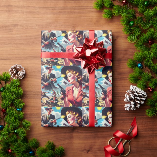 Vintage Pulp Western Illustration Wrapping Paper (Holiday Gift)