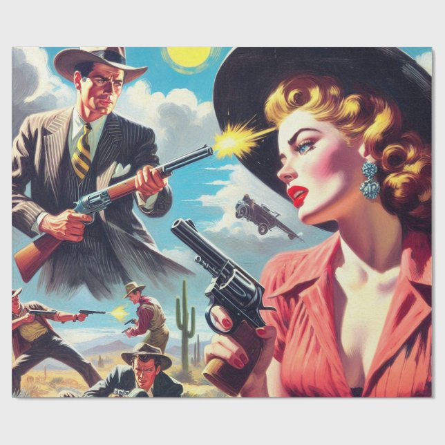 Vintage Pulp Western Illustration Wrapping Paper (Flat)