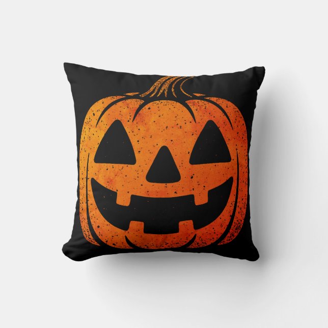 Vintage Pumpkin Accent Pillow – 90s Halloween (Front)
