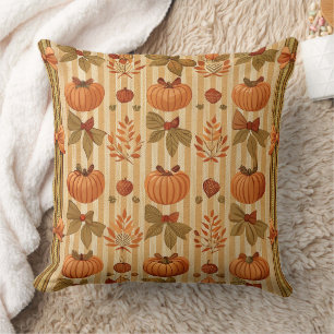Vintage Pumpkin and Bow Autumn Pattern Cushion