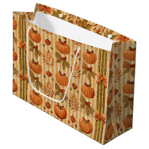 Vintage Pumpkin and Bow Autumn Pattern Large Gift Bag