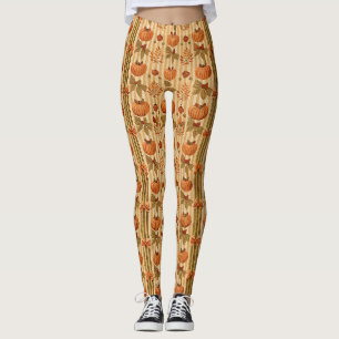 Vintage Pumpkin and Bow Autumn Pattern Leggings