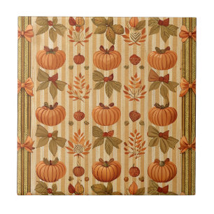 Vintage Pumpkin and Bow Autumn Pattern Tile