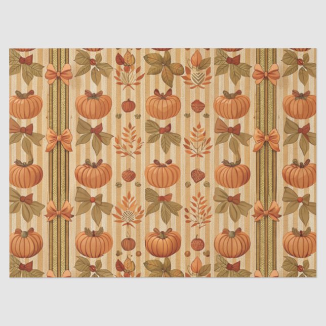 Vintage Pumpkin and Bow Autumn Pattern Tissue Paper (Front)