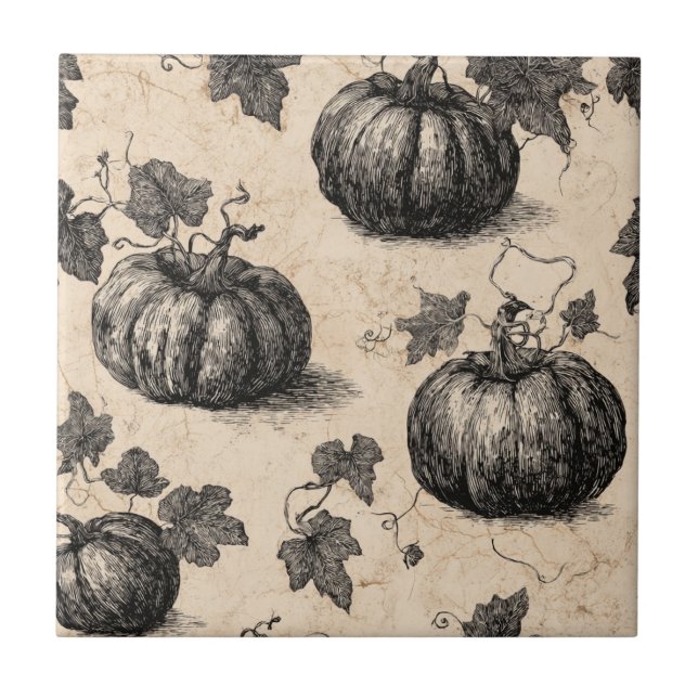 Vintage Pumpkin and Vine Engraving Pattern (2) Tile (Front)
