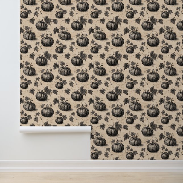 Vintage Pumpkin and Vine Engraving Pattern (2) Wallpaper (Application)