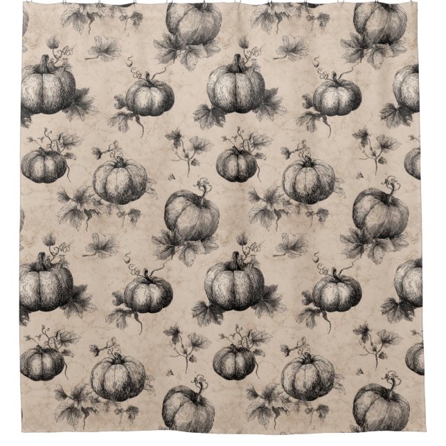 Vintage Pumpkin and Vine Engraving Pattern Shower Curtain (Front)