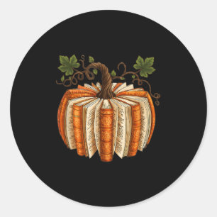 Vintage Pumpkin Books Fall Reading Teacher Classic Round Sticker