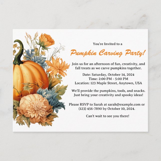 Vintage Pumpkin Carving Invitation Postcard (Front)