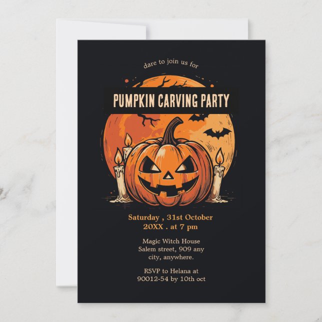 Vintage Pumpkin carving Party Halloween Invitation (Front)