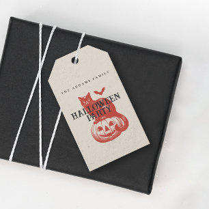 Vintage Pumpkin Cat Bat Orange Red Halloween Party Gift Tags