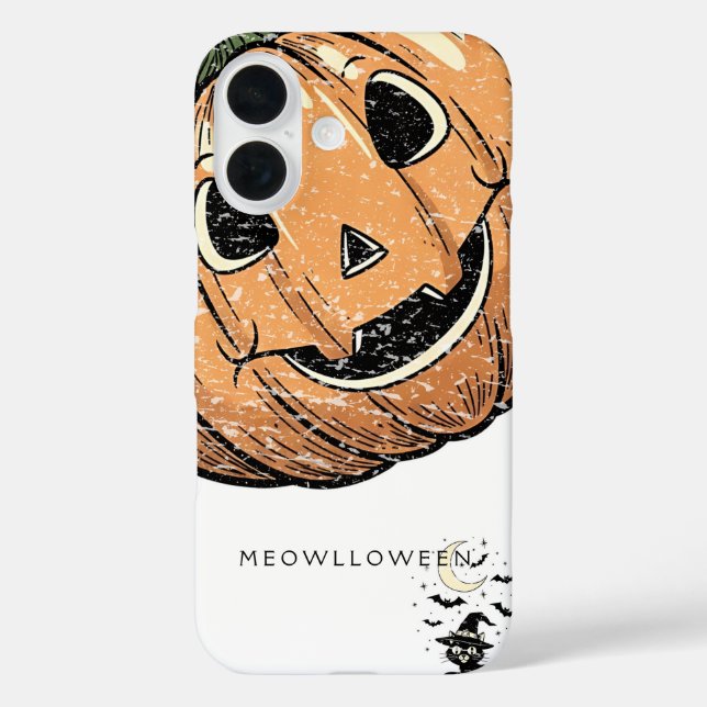 Vintage Pumpkin Cat “Meowloween” iPhone Case (Back)