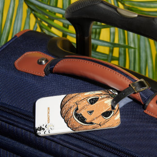 Vintage Pumpkin Cat “Meowloween” iPhone Case Luggage Tag