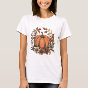 Vintage Pumpkin Floral Design Fall Harvest Thanksg T-Shirt