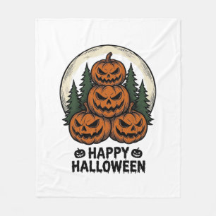 Vintage Pumpkin Halloween Jack O Lantern Forest Sh Fleece Blanket
