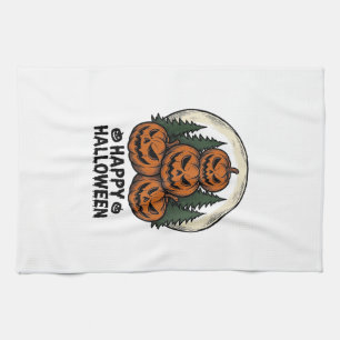 Vintage Pumpkin Halloween Jack O Lantern Forest Sh Tea Towel