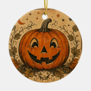 Vintage Pumpkin Halloween Throw Pillow Ceramic Tree Decoration