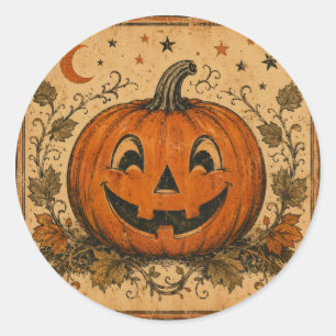 Vintage Pumpkin Halloween Throw Pillow Classic Round Sticker