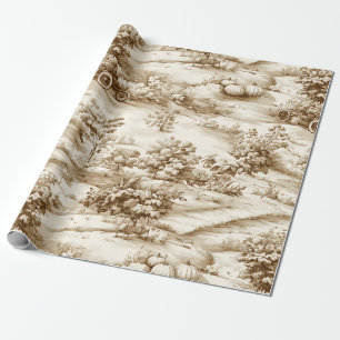 Vintage Pumpkin Harvest Countryside Toile (1) Wrapping Paper