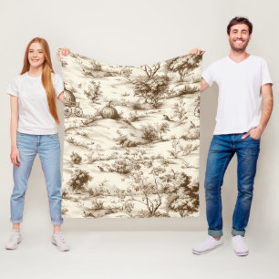 Vintage Pumpkin Harvest Countryside Toile (2) Fleece Blanket