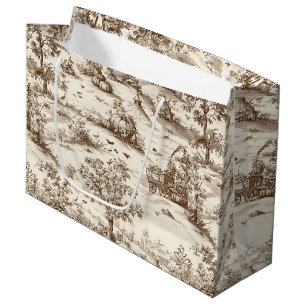 Vintage Pumpkin Harvest Countryside Toile (5) Large Gift Bag