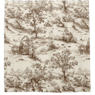 Vintage Pumpkin Harvest Countryside Toile (5) Shower Curtain