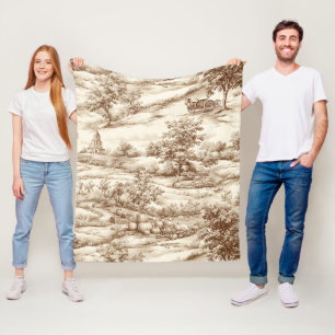 Vintage Pumpkin Harvest Countryside Toile (9) Fleece Blanket