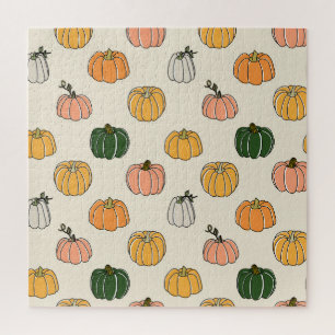 Vintage Pumpkin Harvest, Seamless Pattern. Jigsaw Puzzle