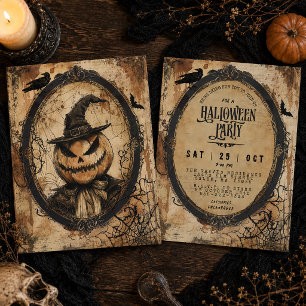 Vintage Pumpkin Head Scarecrow Halloween Party Invitation