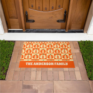Vintage Pumpkin Orange Tartan Plaid Thanksgiving Doormat