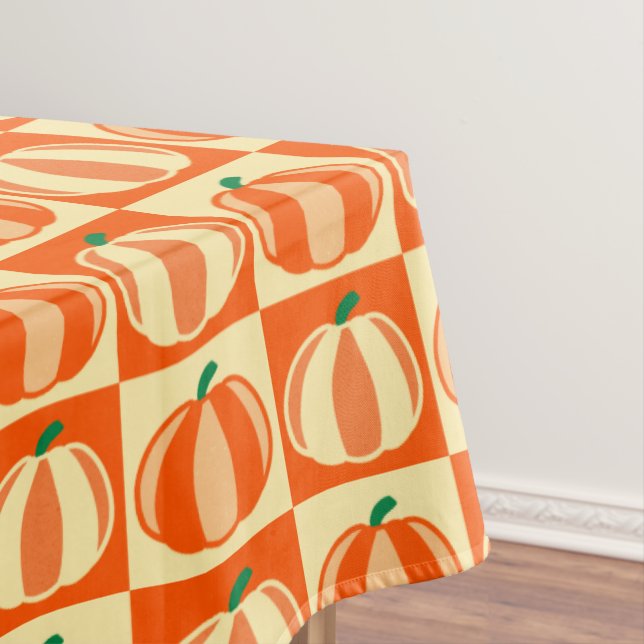 Vintage Pumpkin Orange Tartan Plaid Thanksgiving  Tablecloth (In Situ)