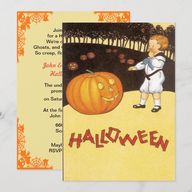Vintage Pumpkin Patch Halloween Invitation (Front/Back)