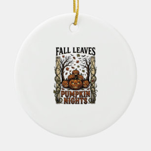 Vintage Pumpkin Shirt Fall Leaves Spooky Harvest A Ceramic Tree Decoration