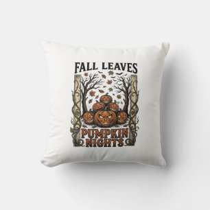 Vintage Pumpkin Shirt Fall Leaves Spooky Harvest A Cushion