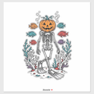 Vintage Pumpkin Skeleton Diver Halloween Fish Desi