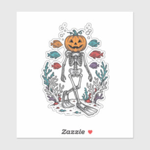Vintage Pumpkin Skeleton Diver Halloween Fish Desi