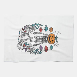 Vintage Pumpkin Skeleton Diver Halloween Fish Desi Tea Towel