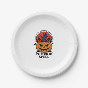 Vintage Pumpkin Spell Halloween Witch Hand Art_1 Paper Plate