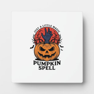 Vintage Pumpkin Spell Halloween Witch Hand Art_1 Plaque