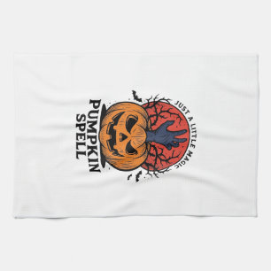 Vintage Pumpkin Spell Halloween Witch Hand Art_1 Tea Towel